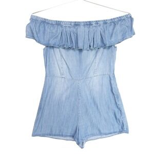 Taylor Sage Chambray Pure Lyocell Romper Soft Denim Ruffle Jumper Womens L